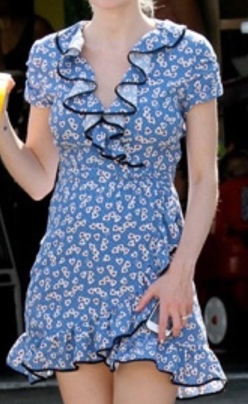 Juicy Couture Vintage Wrap Dress Ruffle Blue Polkadot Heart Print Size 4 Y2K NEW